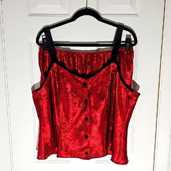 Sostanza Elegant Red Satin Women's Baby Doll PJS. Velvet Straps & Buttons. XXL - Picture 1 of 10